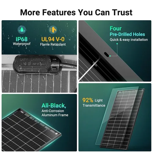Miniatura 6 de HQST Panel solar bifacial tipo N 16BB 200 W, con 25% de eficiencia, células de grado A+, clasificación IP65 para RV, remolque, marino, techo