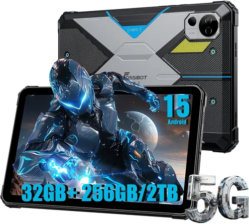 FOSSIBOT DT3 5G Android 15 Tablet resistente, 32 GB+256 GB de almacenamiento, batería de 21560 mAh, tableta Windows resistente, tableta impermeable