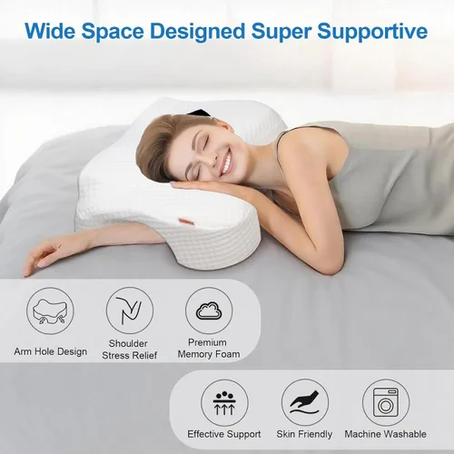 Miniatura 5 de Almohada para dormir de lado con orificios para los brazos, almohada de espuma viscoelástica para alivio del dolor cervical de cuello, hombros