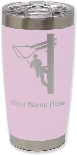 Miniatura 25 de LaserGram Taza aislada al vacío de 20 onzas, Lineman, grabado personalizado incluido (negro)