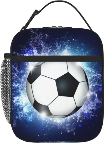 Lonchera Deportiva con Estampado de Fútbol, Bolsa de Almuerzo Aislada Azul para Niños, Adolescentes, Niños y Niñas, Bolsa de Almuerzo Reutilizable,