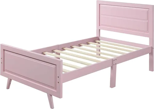 Miniatura 5 de Base de cama de plataforma de madera, base de cama individual, base de colchón con cabecera, estribo, soporte de listones de madera