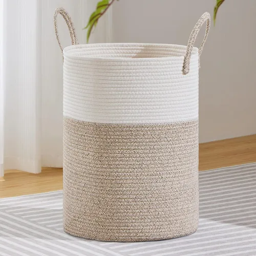 Miniatura 36 de VIPOSCO Cesta de lavandería grande, cesta de almacenamiento de cuerda tejida alta para mantas, juguetes, ropa sucia en la sala de estar, baño, Rayas