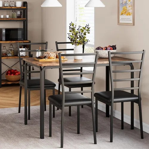 Miniatura 6 de IDEALHOUSE Juego de sillas de mesa de comedor de 5 piezas para espacios pequeños, juego de comedor moderno de interior para 4, juego de mesa Marrón