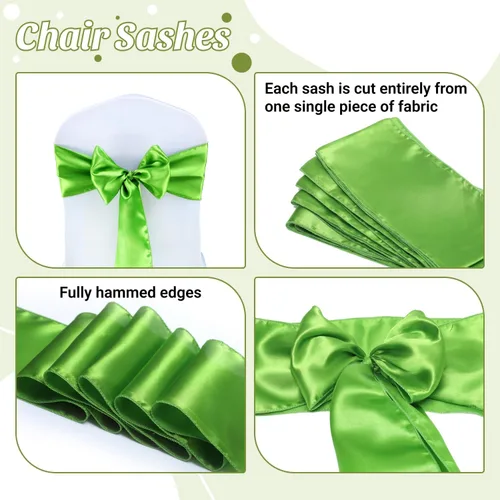 Miniatura 73 de mds - Lote de 10 lazos de satén para sillas de boda y eventos, para decoración de fiestas, 30 colores, Satin, 10 Verde oliva