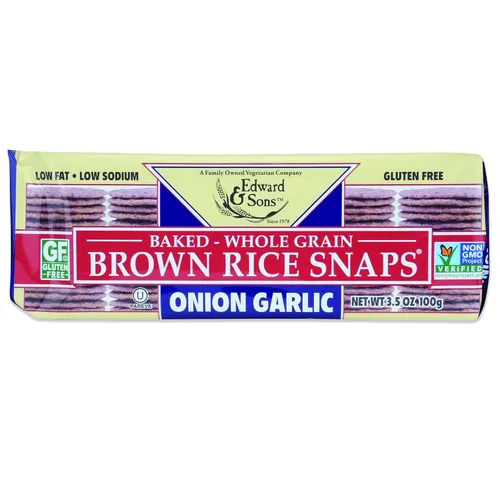 Miniatura 13 de Edward & Sons Snaps de arroz integral de cebolla tostada orgánica, horneado al horno, grano entero, sin gluten, bajo en sodio, bajo en grasa