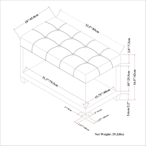 Miniatura 2 de SIMPLIHOME Sienna - Banco otomano de almacenamiento, 33 pulgadas de ancho, tapizado de tela con aspecto de lino, banco otomano rectangular