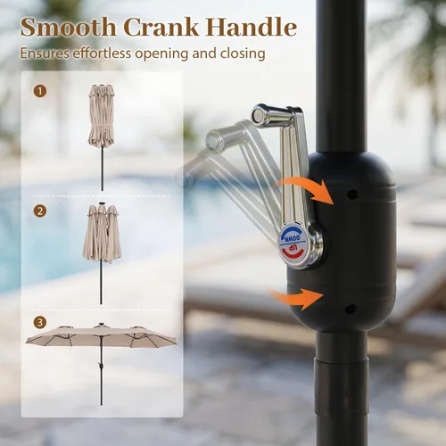 Miniatura 8 de Tangkula Sombrilla solar de patio de 13 pies, sombrilla de doble cara extra grande para mesa de mercado al aire libre con 36 luces LED, mango