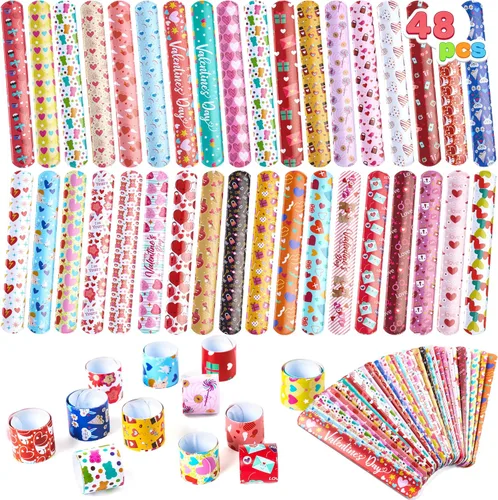 JOYIN 48 pulseras de San Valentín a granel, regalos del día de San Valentín para intercambio de aulas, pulseras a presión para niños, regalos de