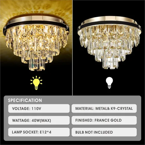 Miniatura 6 de Candelabros de cristal de montaje empotrado, lámpara de techo de 4 luces con cristales, lámpara de techo para pasillo, lámpara de dormitorio