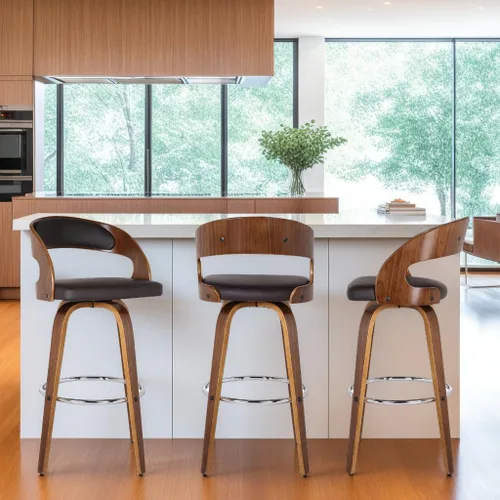 Miniatura 2 de Armen Living Shelly 26" Altura del Asiento Taburete Giratorio de Bar de Estilo Moderno de Mediados del Siglo para Isla de Cocina y Encimera en Cuero