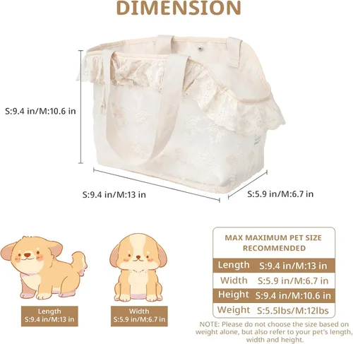 Miniatura 2 de ONECUTE Transportador para perros pequeños, conejos, gatos con diseño de encaje, bolsa de algodón, transportador para perros de lado suave, plegable