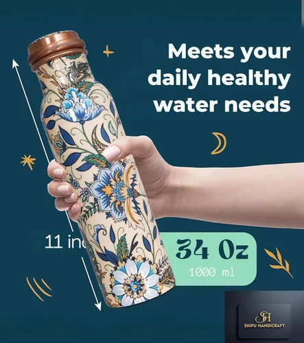 Miniatura 4 de Botella de agua de cobre de 34 onzas, botella de agua grande de cobre para beber, recipiente multicolor ayurvédico 100% puro para botella de tapa a
