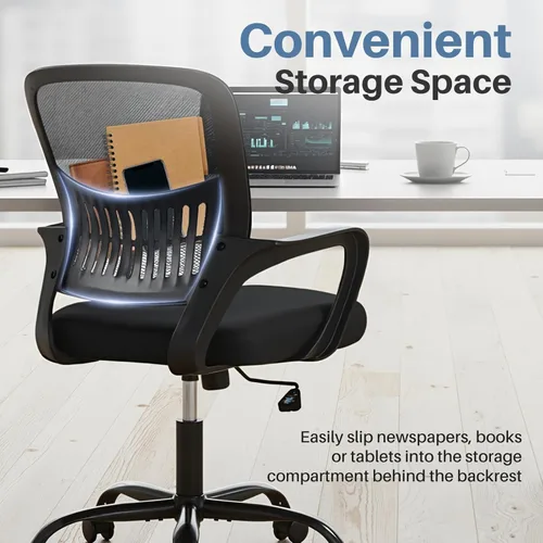 Miniatura 6 de DUMOS Silla de computadora de oficina en casa, escritorio ergonómico de respaldo medio con soporte lumbar y modo mecedor, altura ajustable con Brazo