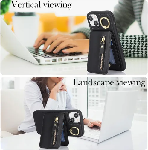 Miniatura 4 de para iPhone 14 Funda con soporte magnético Magsafe compatible, llavero de cuero PU plegable con soporte desmontable, funda tipo cartera 2-en-1