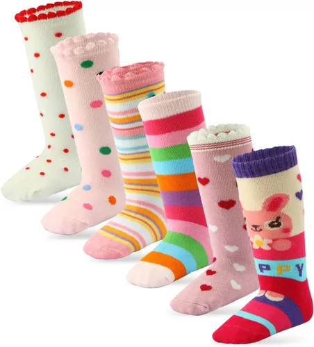 6 pares de calcetines de agarre alto hasta la rodilla para niña, calcetines escolares antideslizantes para niños y niñas