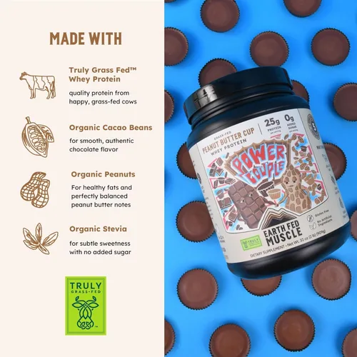 Miniatura 3 de Earth Fed Muscle Power Couple Mantequilla de Maní Chocolate Aislado de Proteína de Suero Verdaderamente Alimentado con Pasto - Certificado NSF. Sin