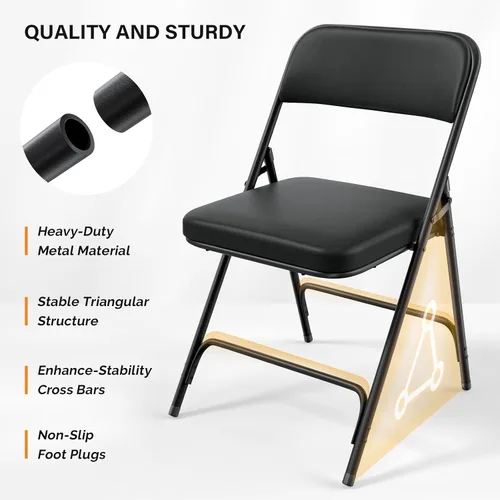 Miniatura 4 de VINGLI Sillas plegables acolchadas con cojín de asiento grueso, portátiles, duraderas y extra cómodas, sillas plegables para eventos en interiores