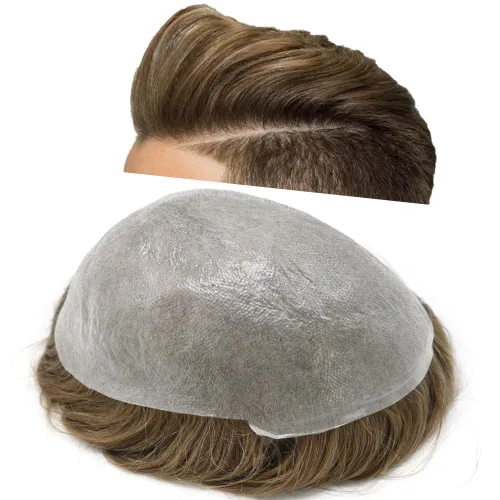 Miniatura 25 de Super Thin Skin Mens Toupee 0.001 in - Sistema de cabello de piel ultrafina para hombres, cabello humano negro, marrón, rubio, gris, peluca