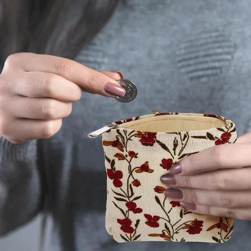 Miniatura 6 de Abbylike 4 piezas de bolsa de maquillaje floral, bolsa de cosméticos de pana con cremallera, pequeñas bolsas portátiles para bolso, mini bolsa