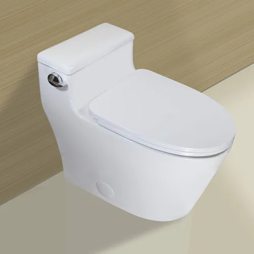 Miniatura 2 de WinZo WZ5081 - Inodoro alargado de una pieza de perfil bajo, descarga lateral de alta eficiencia 1.28 GPF con asiento de cierre suave, color blanco