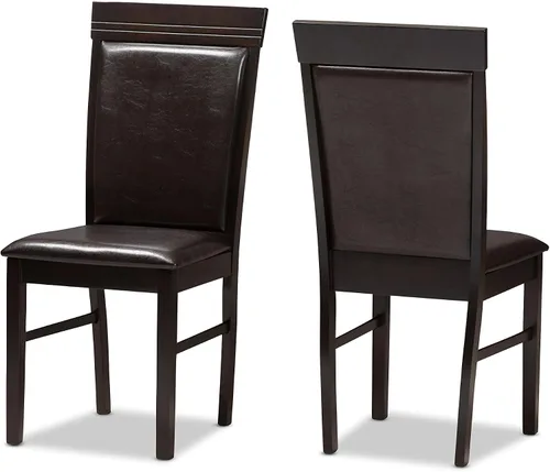 Baxton Studio Thea Silla de comedor y silla de comedor tapizada de piel sintética marrón oscuro