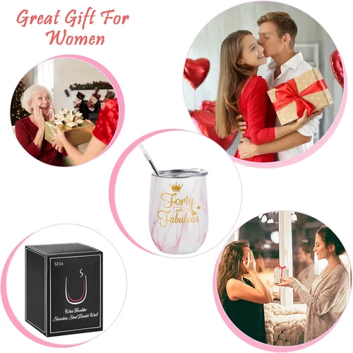 Miniatura 4 de GINGPROUS Regalos de cumpleaños número 40 para mujeres, esposa, mamá, amigas, compañeras de trabajo, vaso de vino de cuarenta y fabulosos para 40