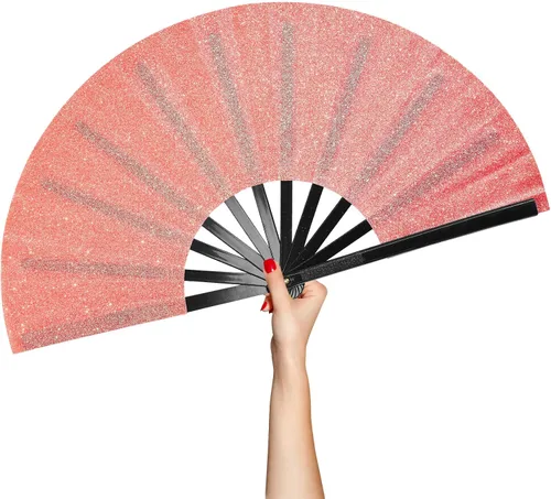 Miniatura 7 de Ventilador de mano plegable grande para rave, ventilador de estallido para baile de línea, ventilador plegable para exteriores, boda, fiesta, Negro