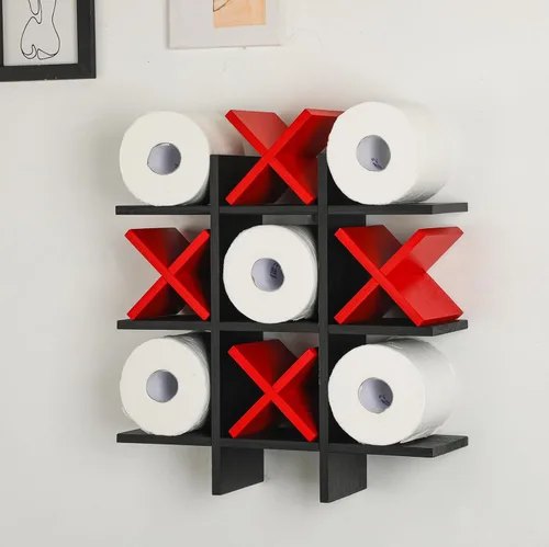 Miniatura 14 de Weysat Soporte de Papel Higiénico Tic Tac Toe Decoración de Pared de Baño Almacenamiento Colgante de Madera Rústica Estantes Independientes Montados