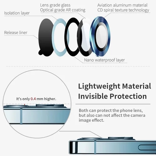 Miniatura 5 de LucBuy Protector de lente de cámara para iPhone 12 Pro Max, vidrio templado HD de alta calidad, aleación de aluminio, anillo individual, película