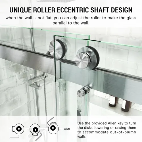 Miniatura 2 de Puerta de ducha ajustable de 56"-60" (ancho) x 76" (alto), puerta de ducha sin marco, puerta de ducha de doble corredera, puerta de ducha con diseño