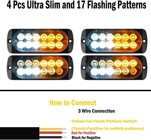 Miniatura 5 de Barra de luz estroboscópica intermitente de advertencia de peligro de emergencia de 12 LED, ultra delgada, para vehículos todoterreno, ATV