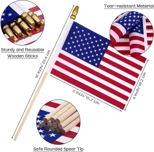 Miniatura 2 de Shimeyao Paquete de 100 banderas americanas pequeñas en palillos de 4 x 6 pulgadas, mini banderas a granel para el Día de la Independencia