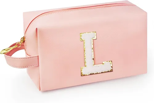 Miniatura 52 de Bolsa de maquillaje personalizada con inicial con asa, bolsa de cosméticos de preparación con bolsillo interior con cremallera, 8, 9, 10, 11, 12