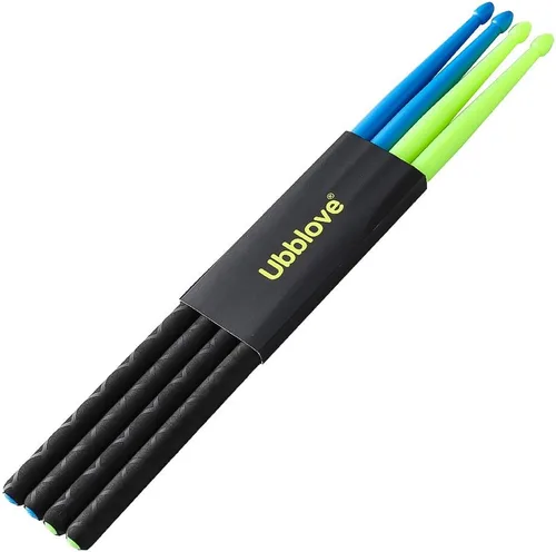 Ubblove - Baquetas de nylon 5A, 2 pares con mangos antideslizantes para tambor, ligeras y duraderas, de plástico para ejercicios, 2 pares de Azul y