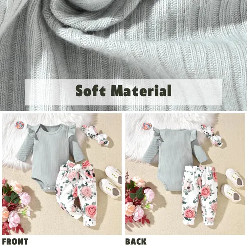 Miniatura 143 de Aalizzwell Conjunto de mameluco acanalado para bebé recién nacido prematuro para otoño e invierno