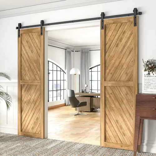 Miniatura 2 de Winsoon puerta de madera para establo, deslizante; kit para clóset, gabinete, con piezas metálicas, estilo antiguo para puertas dobles, superficie