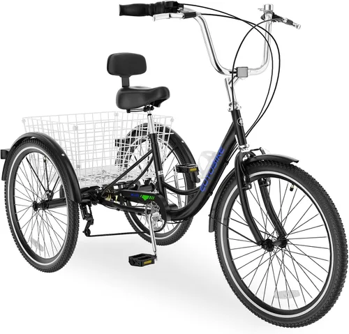 Miniatura 22 de MOONCOOL Triciclos para adultos de 3 ruedas y 7 velocidades, triciclos para adultos de 20/24/26 pulgadas, bicicleta de 3 ruedas con cesta para Plume