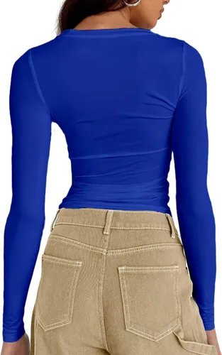 Miniatura 2 de Dwnval Camisetas básicas sexys para mujer, de verano, manga corta, cuello redondo, ajustadas, ombligueras