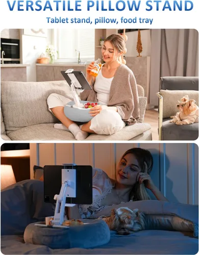 Miniatura 2 de Soporte para tableta y lector electrónico con almohada de felpa suave y 2 bandejas desmontables, soporte ajustable para tableta para cama o regazo