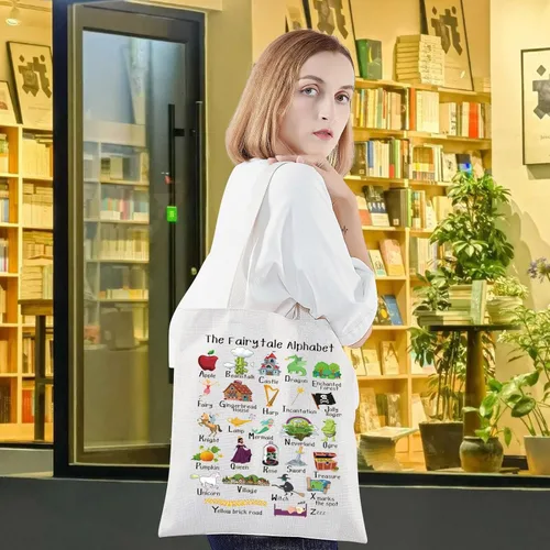 Miniatura 6 de LEVLO Bolsa de lona del alfabeto de cuento de hadas, princesa y villanos, regalo para fanáticos de las brujas, bolsa de hombro de princesa