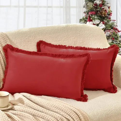 Miniatura 32 de ZWJD Juego de 2 fundas de almohada de 16 x 16 pulgadas, color beige, con flecos, de algodón, decorativas, cuadradas, para sofá, cama, sala de estar