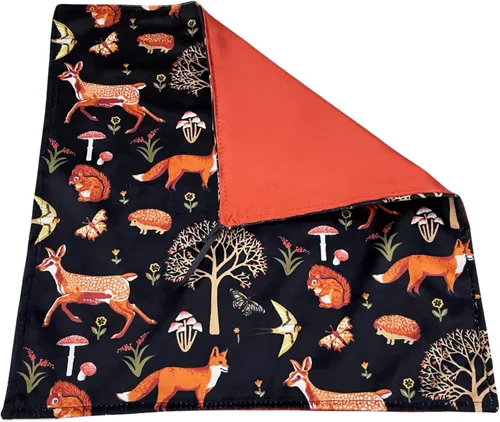 MEG ORIGINAL Manta de seguridad para bebé, satén y animales del bosque minky con lazo para niños y niñas (amigos del bosque/óxido)