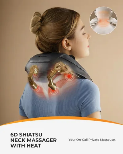 Miniatura 4 de Masajeador de cuello inalámbrico HSA elegible por la FSA con calor y control remoto, masajeador de hombro Shiatsu manos libres para aliviar el dolor