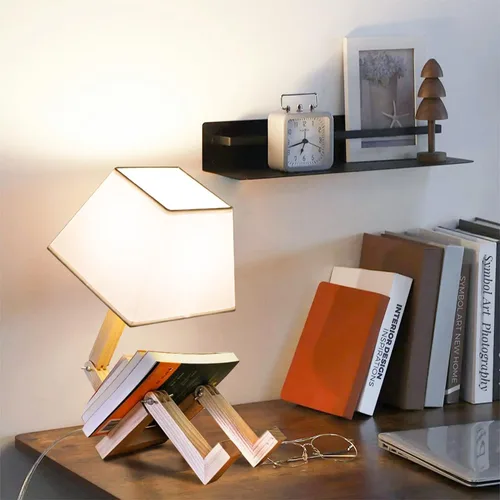Miniatura 6 de Bonita lámpara de escritorio, lámparas de mesa de robot regulables, lámparas de noche de madera para dormitorio, estudio, oficina, sala de estar