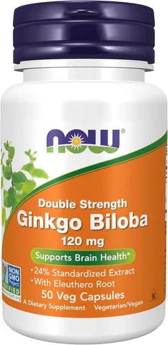 NOW Foods Suplementos, Ginkgo Biloba 120 mg, Doble Fuerza, Verificado por el Proyecto Sin OMG, 50 Cápsulas Veganas