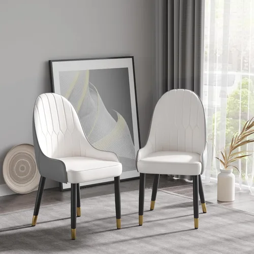 Miniatura 17 de Juego de 6 sillas de comedor tapizadas de 36.6 pulgadas, sillas de comedor modernas con marco de metal dorado y respaldo, silla de comedor de piel
