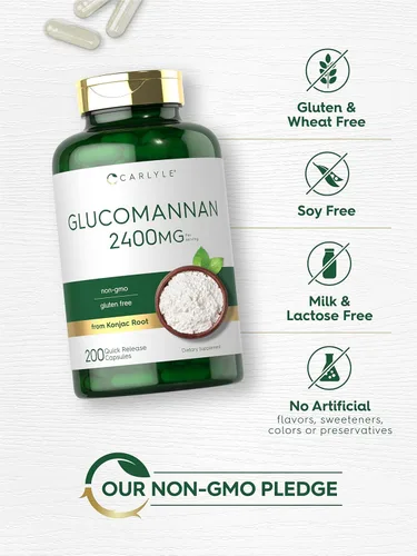 Miniatura 5 de Carlyle Cápsulas de glucomanano 200 unidades de raíz de Konjac Píldoras de fibra soluble Suplemento sin OMG, sin gluten