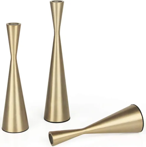 Miniatura 3 de Vixdonos Juego de 3 portavelas de latón dorado con forma cónica de metal, juego de 3 manteles de mesa, portavelas decorativo para bodas, cenas