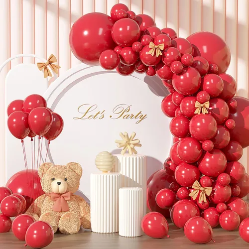 Miniatura 17 de Kit de arco de globos rojo brillante de 135 piezas de diferentes tamaños de 18, 12, 10 y 5 pulgadas, decoraciones de fiesta de color rojo para baby